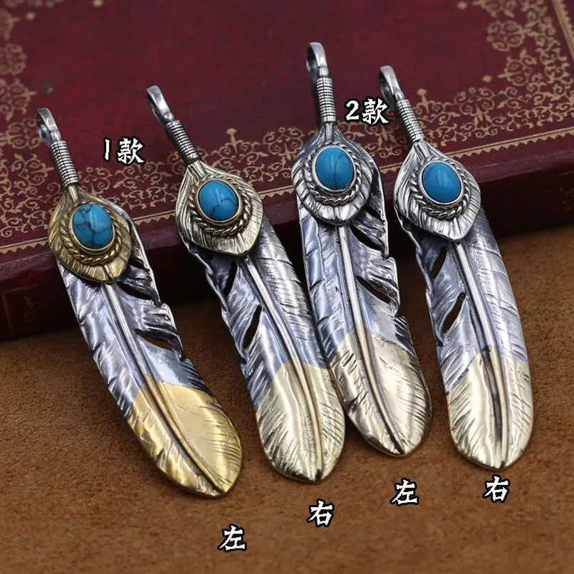 S925 Sterling Silver Jewelry Retro Thai Silver Takahashi Goro Feather Male And Female Pendants Sweater Chain Pendants263E