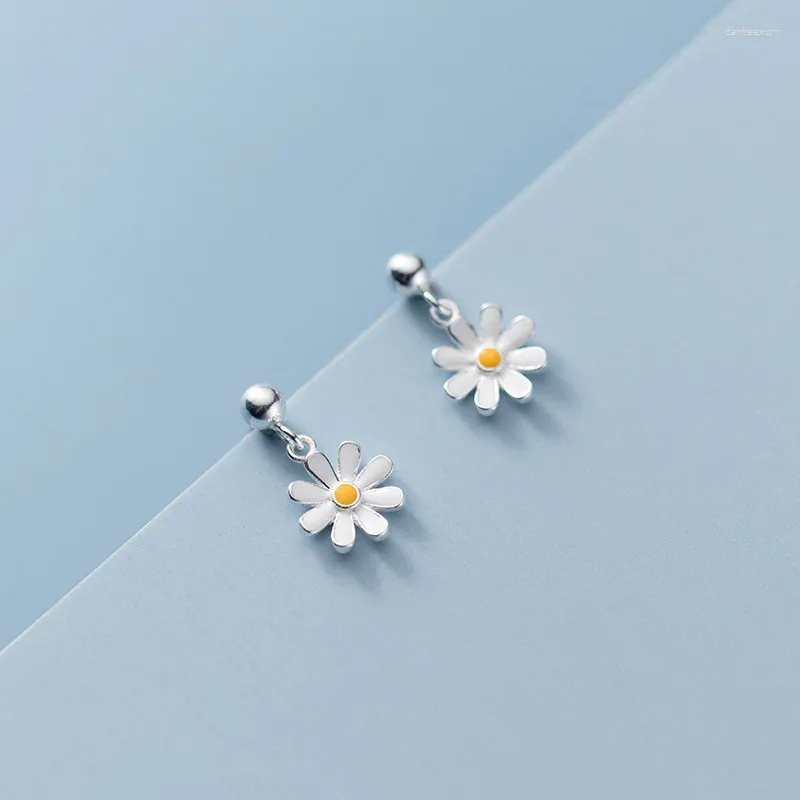 Hoopörhängen söta S925 Sterling Silver Emaljfärger Solros Kort för barnflicka Dotter Daisy Flower Earring Fina smycken