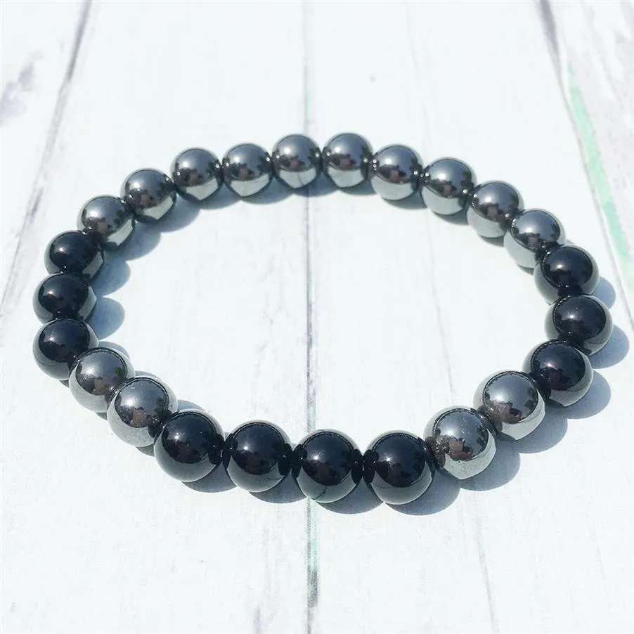 Bracelet en perles de Tourmaline noire pour hommes, 8 mm, hématite naturelle, obsidienne noire, équilibre, bijoux de Yoga, cadeau pour Him273l, MG0383