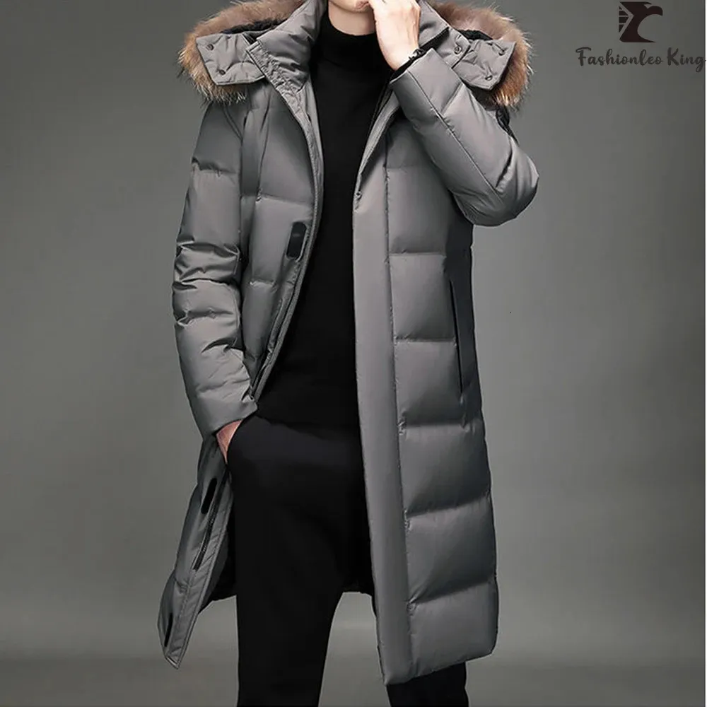 Męski Parkas moda męska męska zimowa dół płaszcz futra z kapturem wiatroodporna ciepła gęsta kurtka 231215