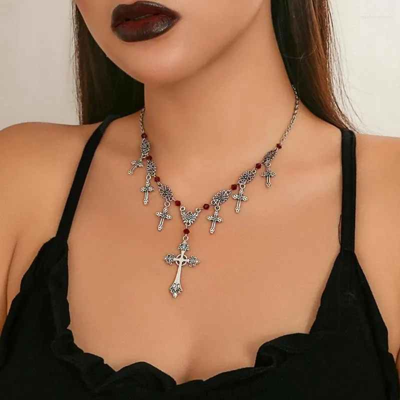 Chains Gothic Necklace With Cross Pendant Exquisite Hip Hop Charm Punk Thorn Clavicle Chain Religious Drop