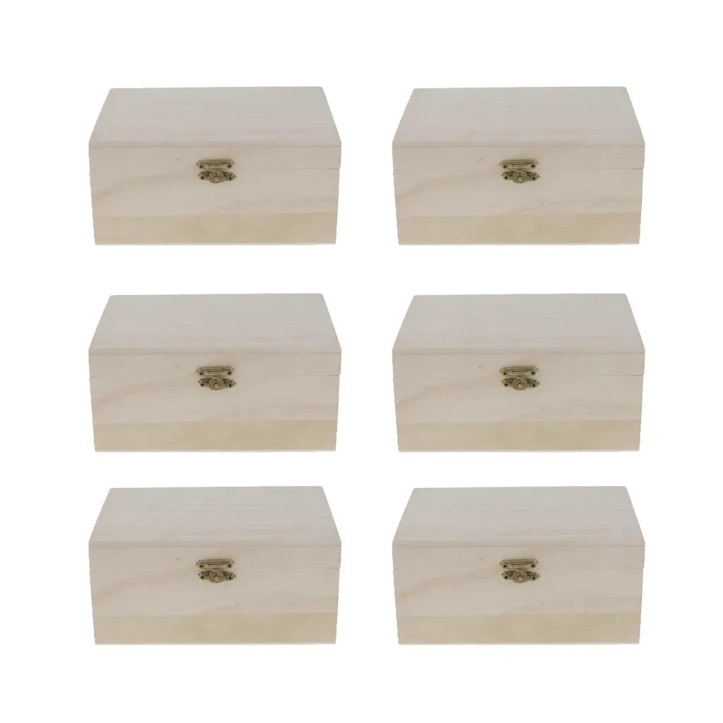 Boxes 6pcs DIY Unfinished Unpainted Plain Wooden Jewelry Box Ring Earrings Case Gift