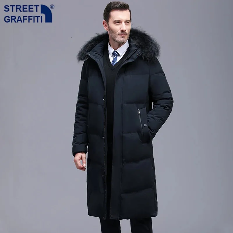 Herren Daunenparkas Männer verdickte Daunenjacke -30 Winter warme Daunenmanteljacke Männer Mode lange weiße Ente Kapuze Daunenparkas Plus Größe 4XL 231216