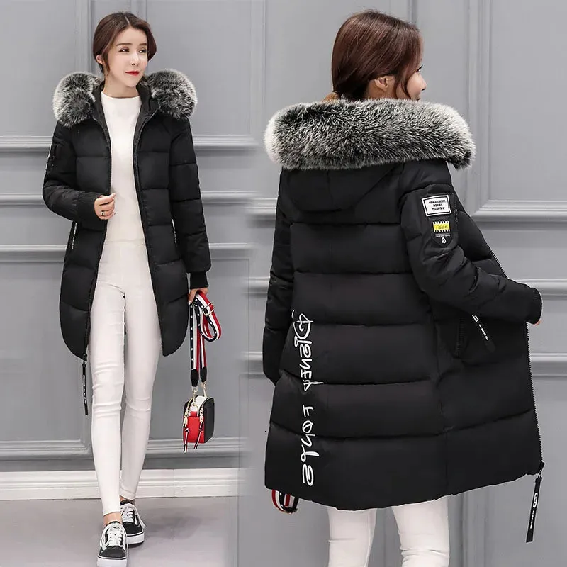 Womens Down Parkas Winter Womens Cold Coat Down Padded Jacket Sydkorean Fashion Big Hair Collar Long Thick 231215