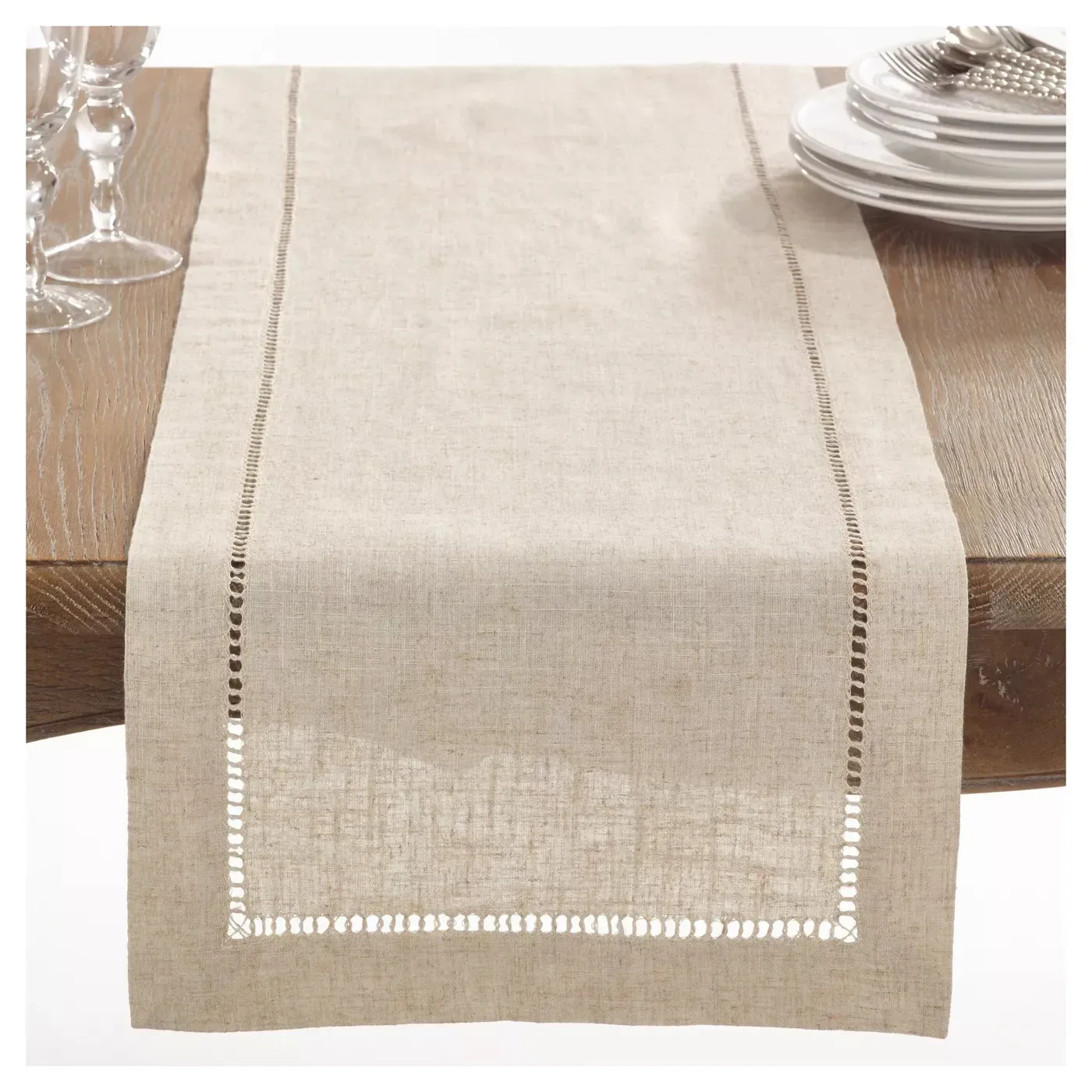 テーブルランナーCamellia Casaclassic Hemstitch Table Runner特別に処理されたポリエステルリネン外観洗える自然/白色231216