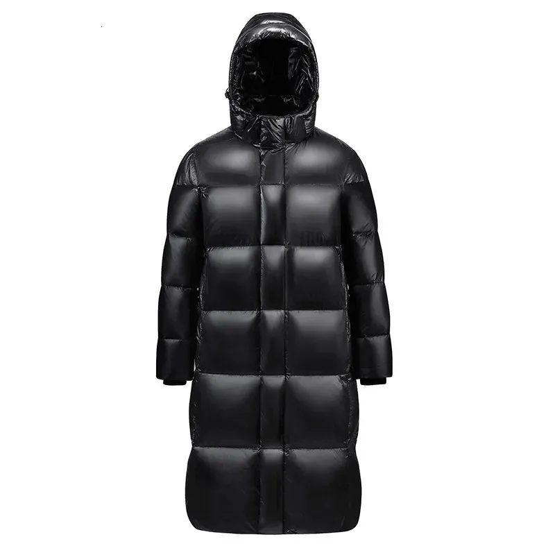 Homens Down Parkas Moda Inverno Preto Longo Jaqueta Homens Com Capuz Impermeável À Prova de Vento Quente 90% Casaco de Pato Branco Sobretudo Hight Quality 231215