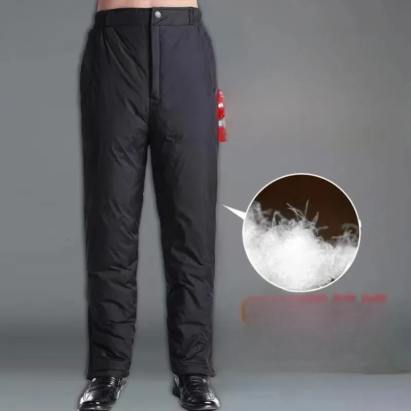 Mens Pants Winter Fashion Duck ner vadderad hög midja Löst raka manliga tjocka varma byxor H615 231216