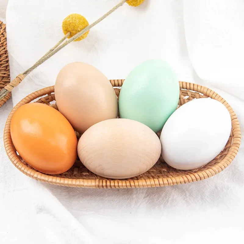 Kitchens Play Food Wooden Simulation Eggs Wholesale Easter Color Painting Duck Eggs DIY Graffiti Wooden Children's House Toys Miniature Food 231216