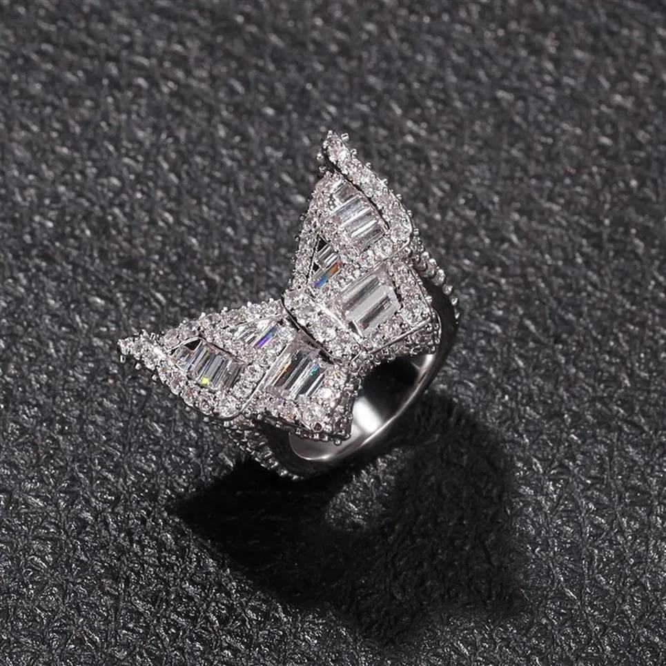 Bagues papillon en diamant CZ pour hommes, Micro pavé glacé, Zircon cubique, mode Hip Hop, bague en or, bijoux 205c