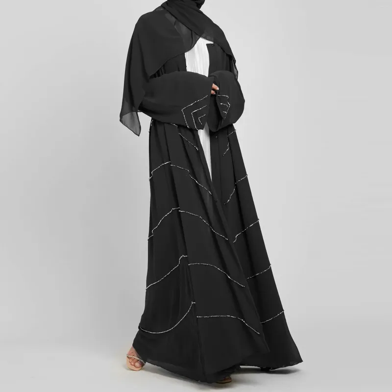 Ethnic Clothing Beads Open Abaya Dubai Luxury Turkey Kimono Muzułmańska sukienka Prezentacja zwykła Abayas dla kobiet Ramadan Eid Islam Kaftan Hidżab