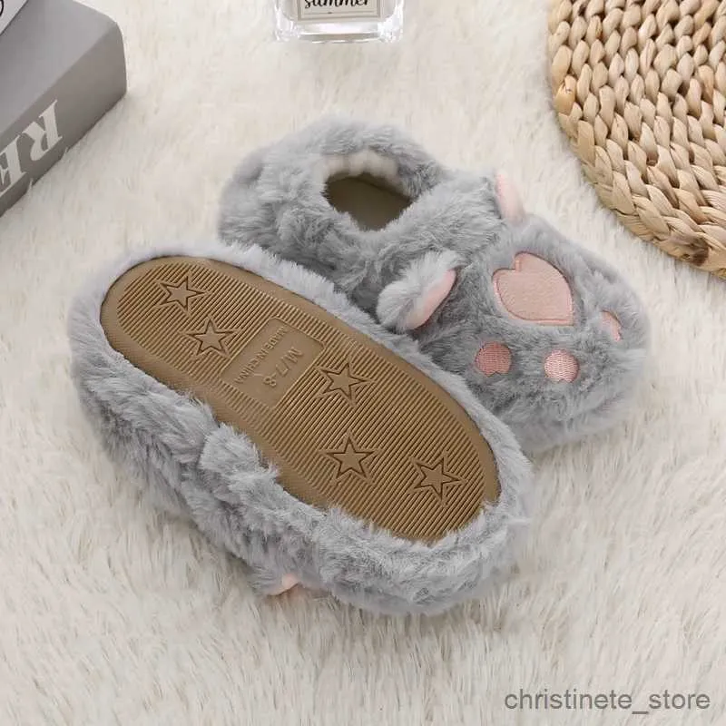 Slipper Toddler Boy Slippers for Girl Baby Items Indoor Winter Plush Warm Cartoon Cat P Kid House Footwear Soft Rubber Sole Home Shoes R231216