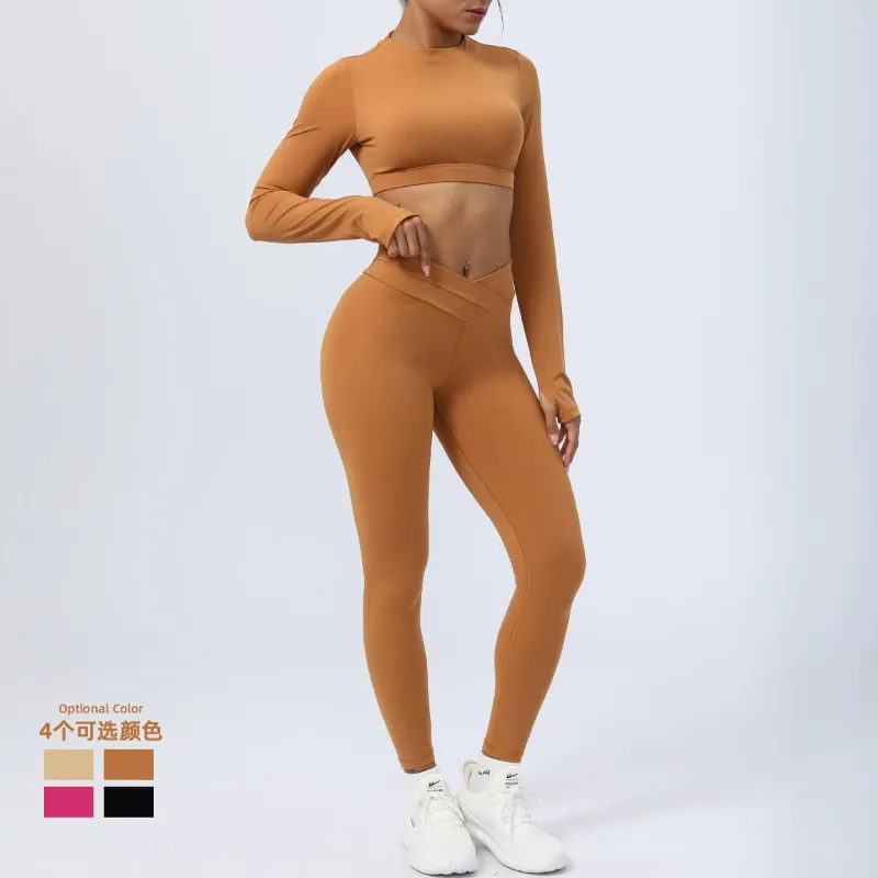 Set attivi Completo a due pezzi Set da yoga per donna Leggings senza cuciture Manica lunga Crop Top Reggiseno sportivo Abbigliamento da corsa Fitness Allenamento Palestra