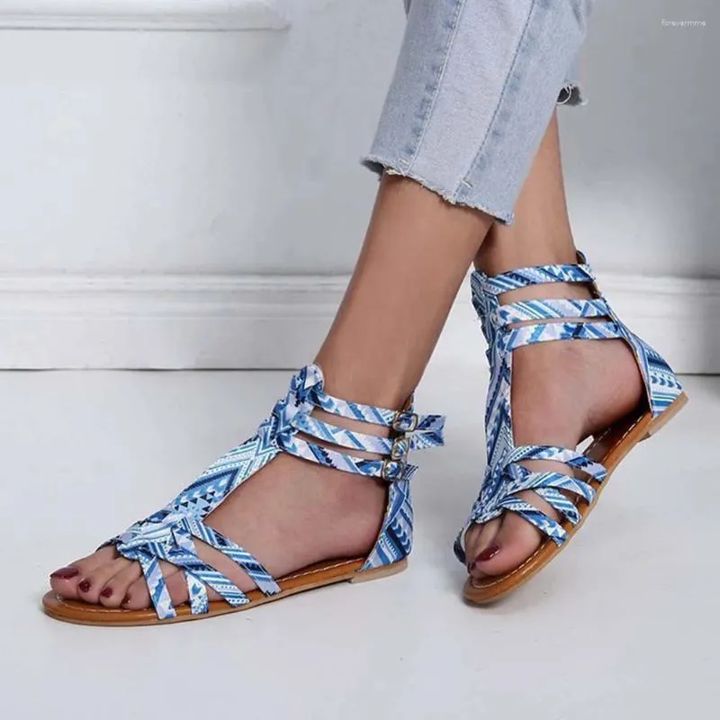 Sandals Colorful Ethnic Style Flat With Three Buckle Wear-Resistance Non-Slip Shoes For Daily Wear