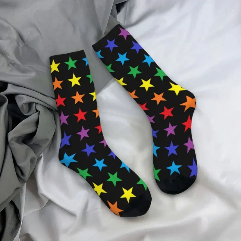 Men's Socks Crazy Design Abstract Rainbow Stars Basketball Five Points Polyester Crew For Women Men Breathable