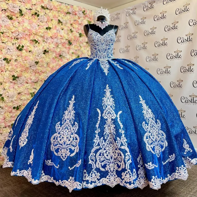 Strapless Sleeveless Beaded Appliques Royal Blue Sweet 15 Quinceañera Dress WQ1538