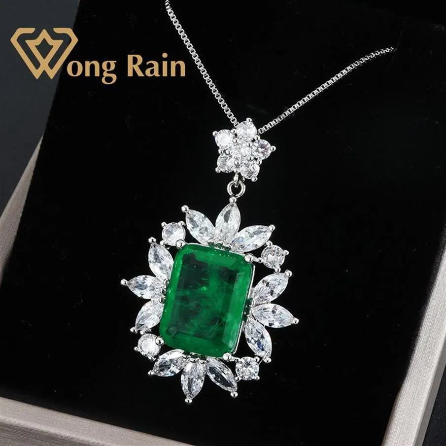 Wong Rain Vintage 100% 925 Sterling Silver Created Moissanite Emerald Gemstone Wedding Pendent Halsband Fina smycken Hela LJ2265O