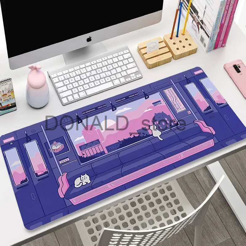 Tapis de souris repose-poignets 90x40 tapis de souris Gamer Mausepad chat rose accessoires de jeu tapis d'ordinateur tapis de bureau kawaii illustration tapis de souris clavier Mause Pad J231215