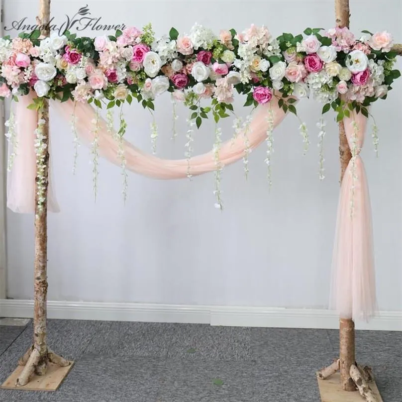 Ghirlande di fiori decorativi Personalizzati Rosa Matrimonio Composizione floreale Arco Angolo artificiale Fiore Vite Finestra Centro commerciale Festa 300v