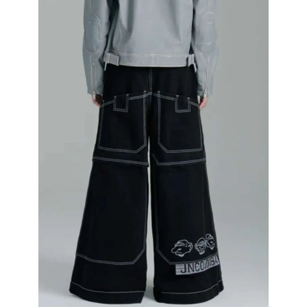 Streetwear Jnco Mens Haruku Hip Hop Zachaża Kieszonkowa worka dżins