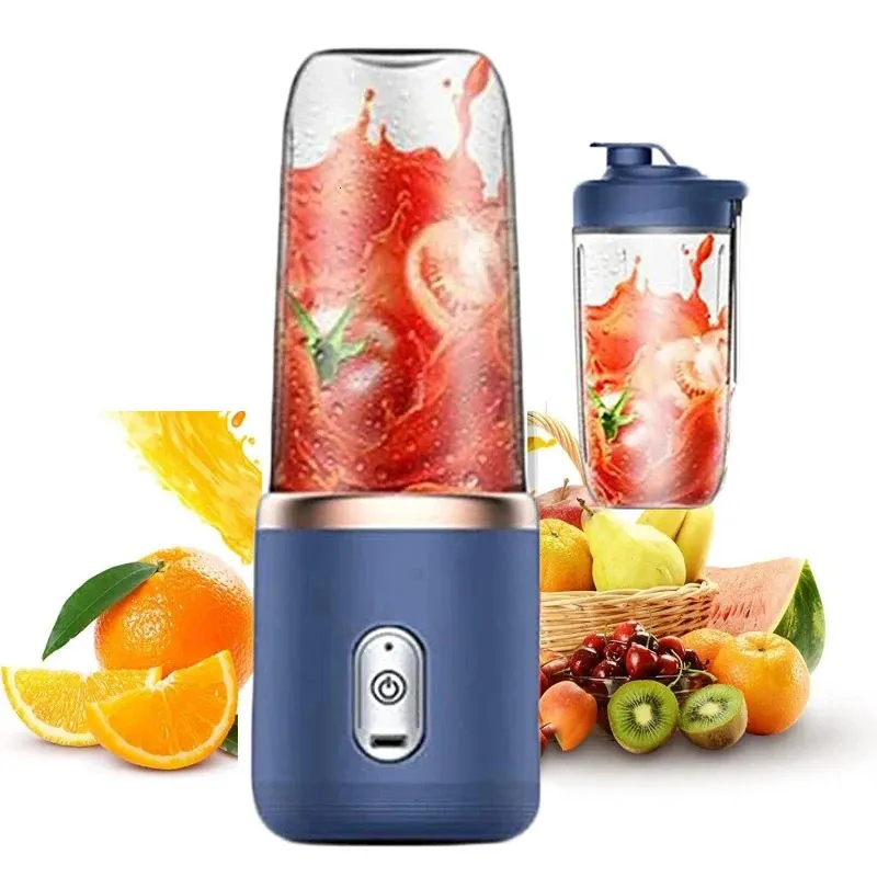 Frutas vegetais ferramentas espremedor elétrico usb 6 lâminas copo portátil suco de alimentos automático smoothie liquidificador gelo crushcup 231216