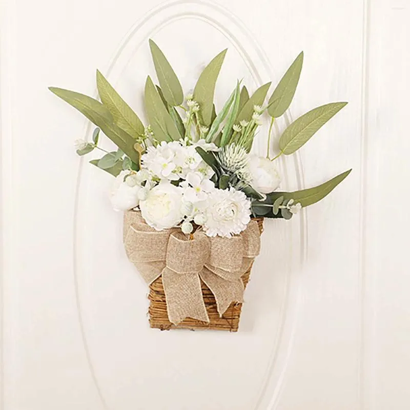 Dekorativa blommor Spring Leaf Peony Flower Basket Wreath Simulation Rattan Door Hanging Wall 6in