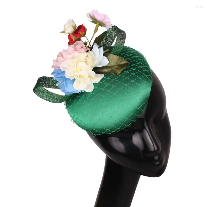 Berets Zielony ślub kwiatowy Kobiety Fascynatory Hat Ladies Elegancki imprezowy obiad na nakrycia głowy Opaski do włosów Akcesoria do włosów