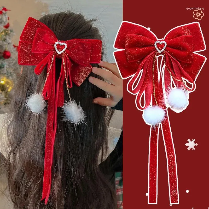 Accessoires pour cheveux, pinces à ruban en velours rouge, année de noël, coiffure coréenne pour femmes et filles