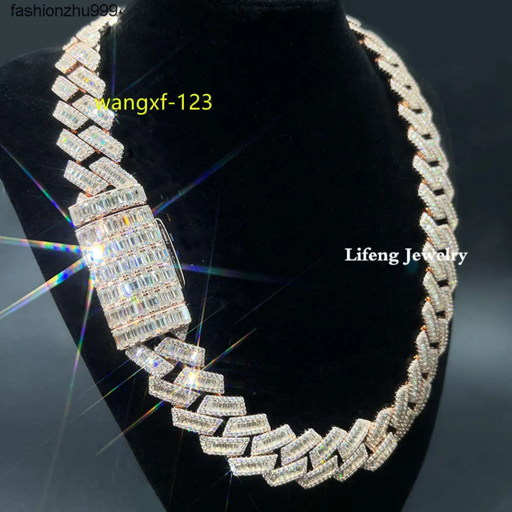 Anpassning Baguette Moissanite Diamond Cuban Necklace Full Iced Out Hiphop Cuban Link Chain Pass The Diamond Test Halsband