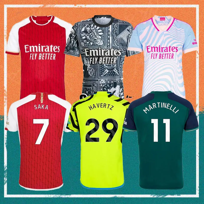 23/24 Gunners G.Jesus Havertz Soccer Jerseys 2023 Arsen Thomas Trossard Rice Tierney Smith Rowe 셔츠 Saliba Odegaard Saka Martinelli 축구 키트 유니폼