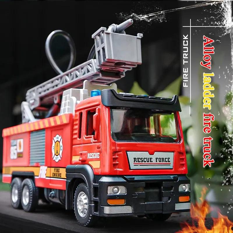 ElectricRC Car Alloy Fire Simulation Sprinkler Ladder Truck Model Toys for Boys Kids Christmas Gifts Models Car Engineering Vehicle Home Decor 231216