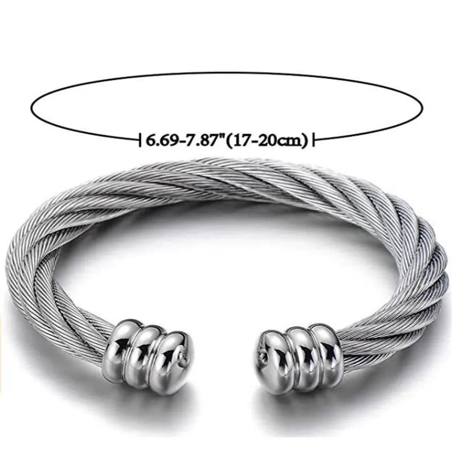 Bracciale rigido grande elastico regolabile in acciaio inossidabile ed cavo per uomo donna gioielli argento Gold294Q