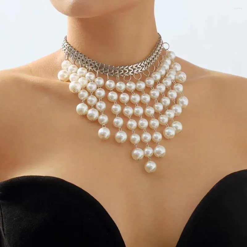 Ketten Elegante mehrschichtige Kunstperlen-Halsketten-Halskette für Frauen, Modeschmuck, Imitations-Halsketten, Hochzeit