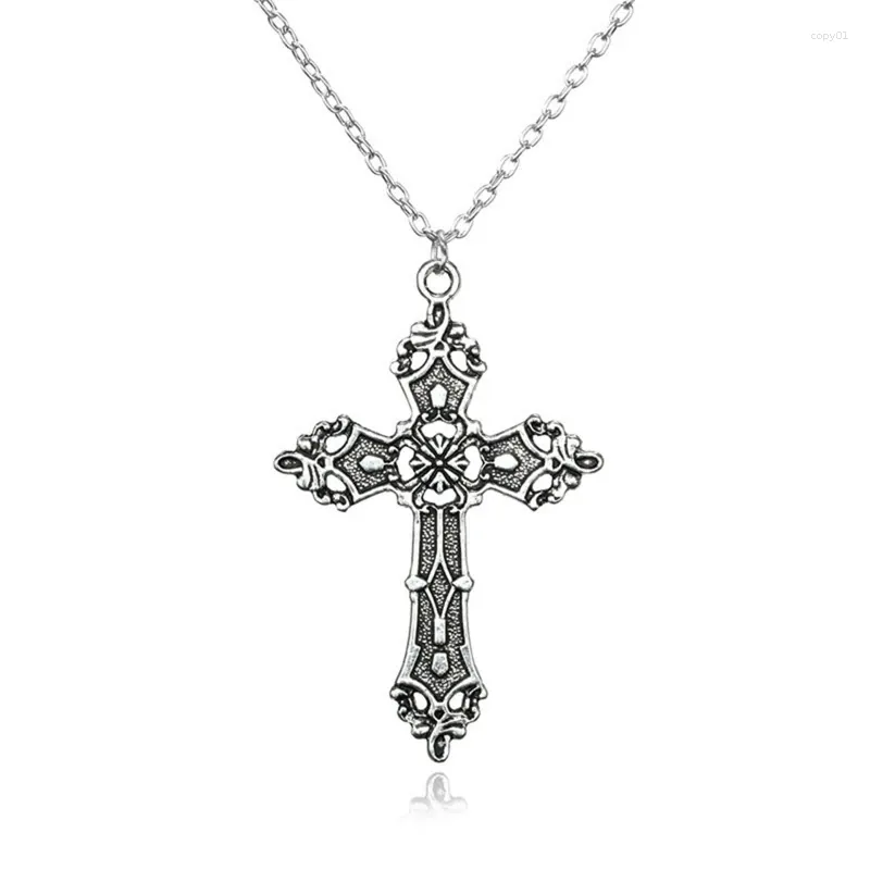 Pendant Necklaces For Cross Necklace Neckchain Baroque Embossed Clavicle Chain Punk Goth Jewelry Accessories Choker Men Women