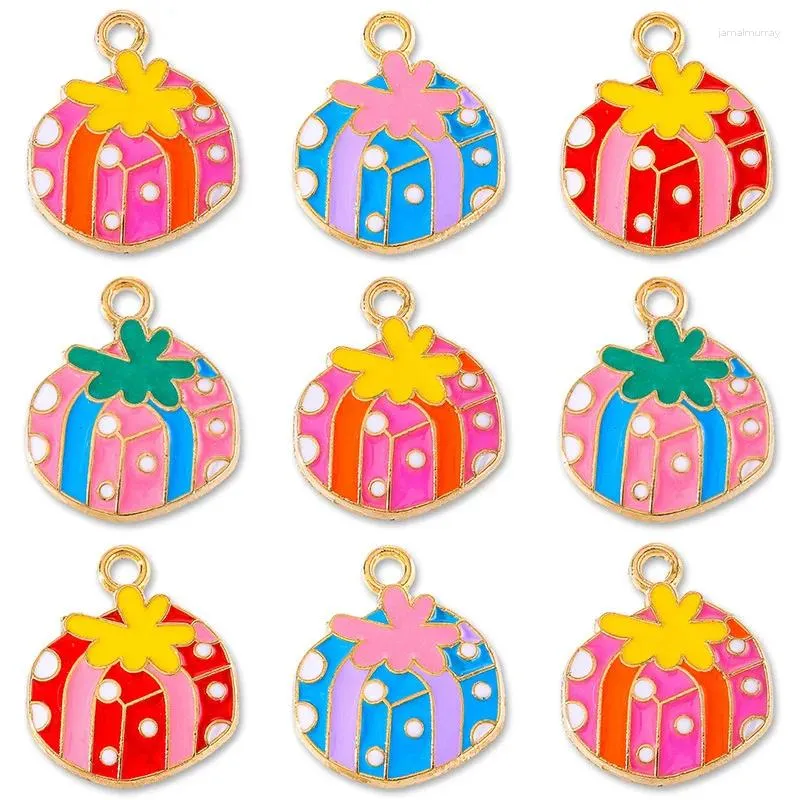 Charms 10pcs Karikatür Hediye Kutusu Noel Emaye koltukları DIY Küpe Bilezik Kolye Anahtarlık Telefon Takı Yapımı Tatil