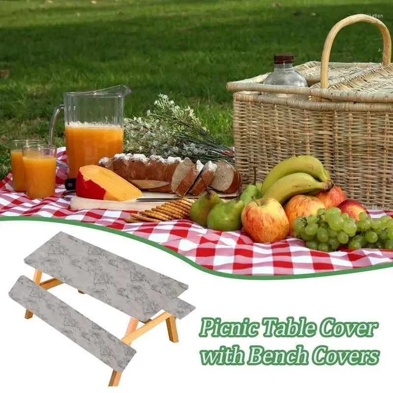 Table Cloth Picnic Chair Cover Kit Plaid PVC 3Pcs Waterproof Rectangle Tablecloth Elastic Bench Covers For Indoor Outdoor
