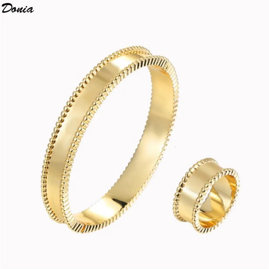 Donia Jewelry Luxury Bangle Party EuropeanおよびAmerican Fashion Four-Leaf Clover Glossy Titanium Steel Designer Bracelet Ring Set 2372