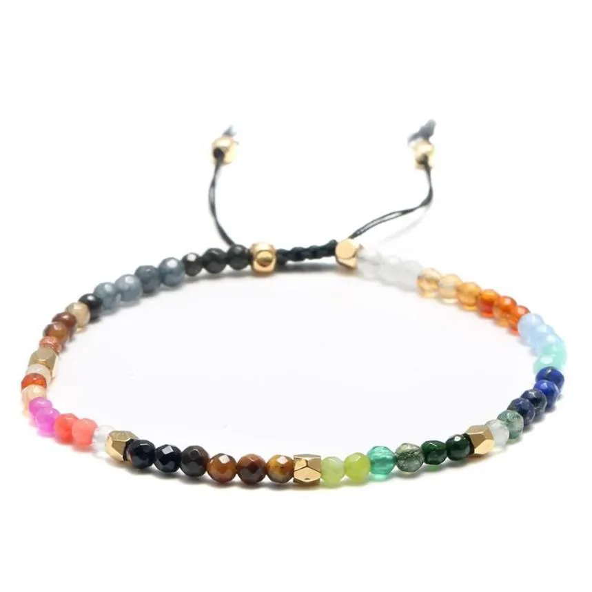 Sennier 3mm Perline di pietra di cristallo 12 Costellazione Bracciale portafortuna Chakra Braccialetti con ciondoli per donna Lunghezza regolabile in rilievo 258Z