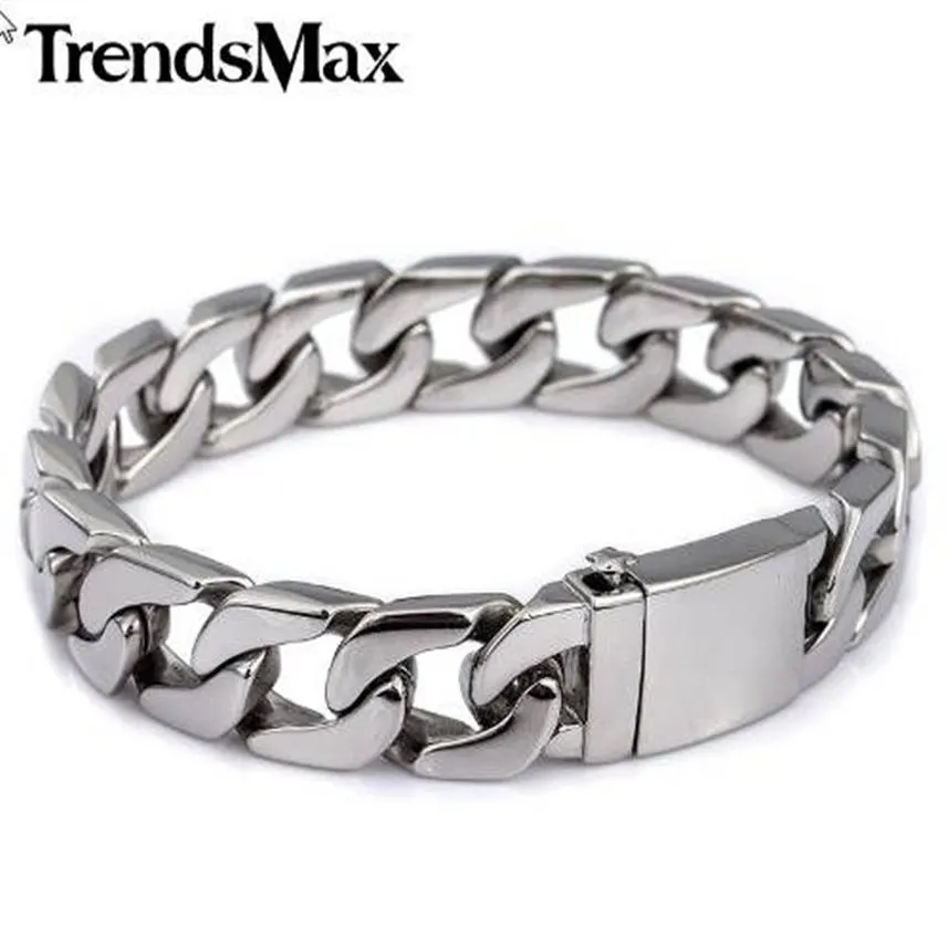 Pulsera Trendsmax de acero inoxidable 316L de 13mm para hombre, pulsera de Color plateado HB83287q