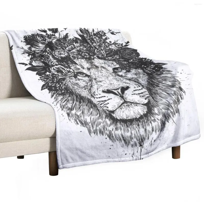 Filtar Floral Lion (BW) Kasta filt för sängen lyx.