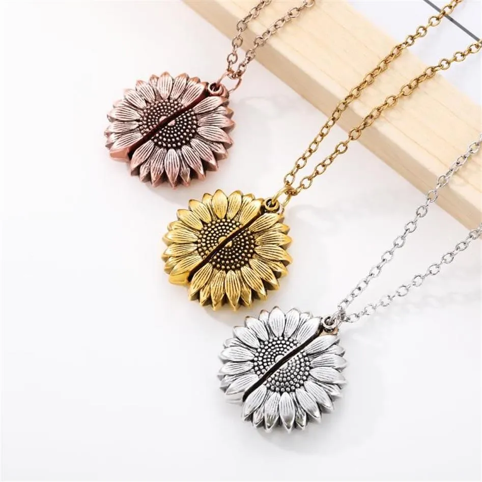 Collier de tournesol You Are My Sunshine, longue chaîne de couleur or et argent, en acier inoxydable, ouvert, accessoires de collier de tournesol pour femmes 295H