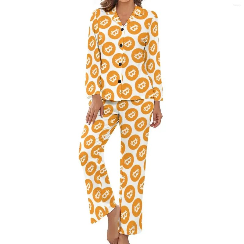 Dames nachtkleding Coole pyjama Cryptocurrency Coin Lange mouwen Zachte pyjamasets Tweedelige esthetische lente Aangepaste nachtkleding