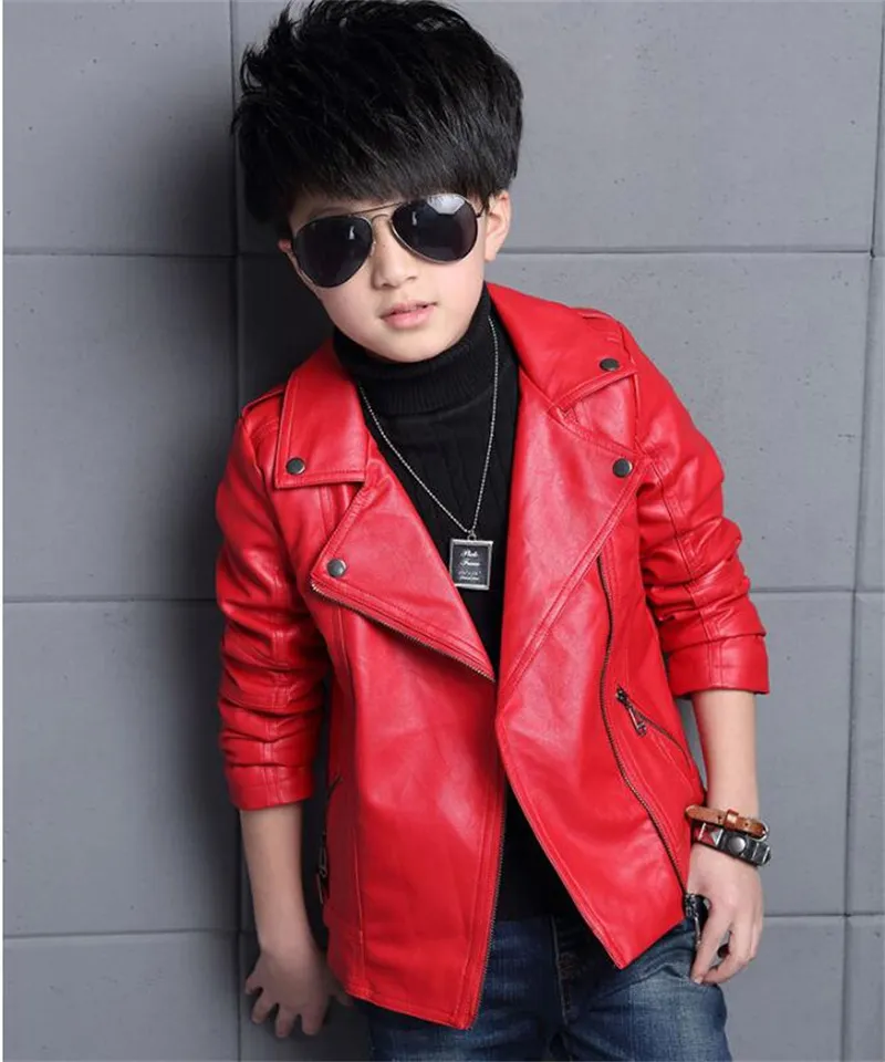 New Fashion Girl's Jackets PU Leather Coat Black Red Boys' Leather Clothing 2024 Spring and Autumn Children's Jackets Tide