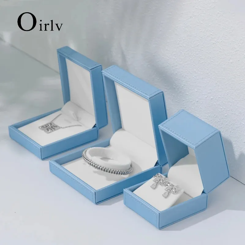 Jewelry Boxes Oirlv Fashion Blue Leather Jewelry Organizer Wedding Ring Box Pendant Bracelet Necklace Storage Case Gift Packaging Display Box 231216