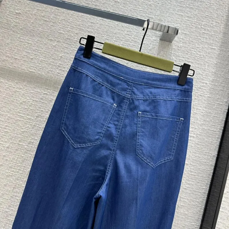 Calça jeans feminina de cintura alta com perna larga! Temperamento casual chique de rua alta