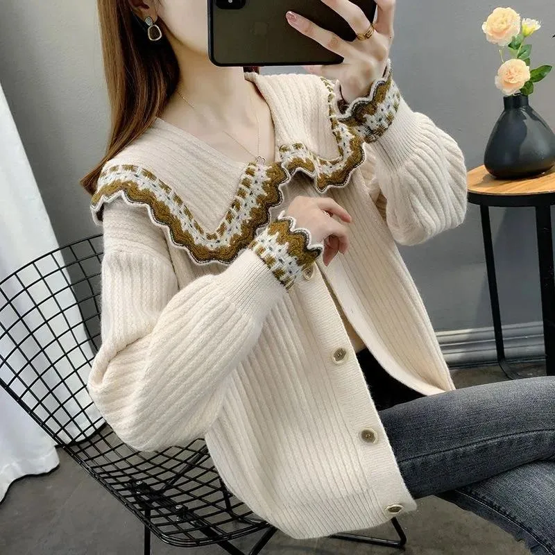 Women's Knits Spring Autumn Jacket Knitwear 2023 Knitting Shirt Doll Neck Wool Cardigan Women Loose Knitted Sweater Knit Coat