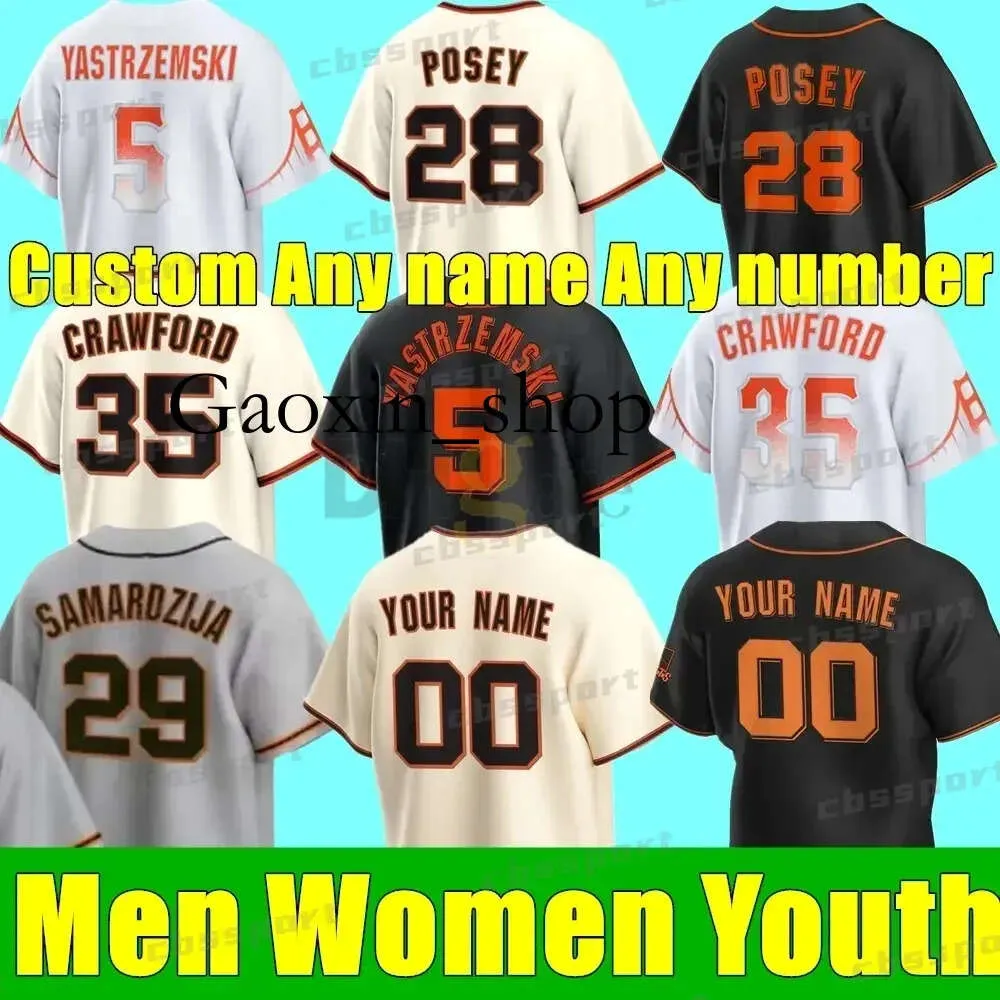 Gaoxin 35 Brandon Crawford Maillots 5 Mike Yastrzemski Buster Posey Cobb Alex Wood Joc Pederson Wilmer Flores Lamonte Wade Jr. Madison Bumgarner