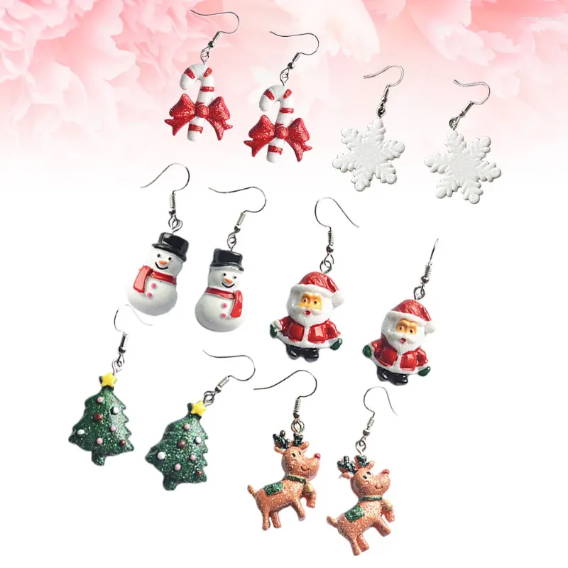 Висячие серьги, 6 пар, рождественский праздничный комплект украшений, Санта-Клаус, снеговик, елка, снежинка, бант, подарки