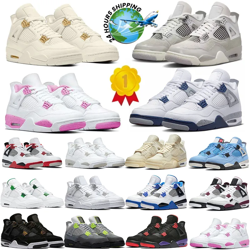 Frozen Moments 2024 scarpe da basket 4s per donna uomo 4 Sail Olive Thunder cool grigio rosa oreo nero gatto all'aperto scarpe da ginnastica sportive sneakers 36-47