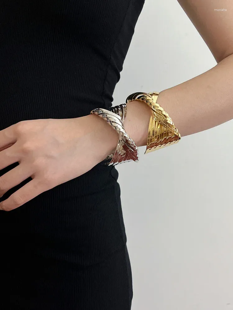 Bangle Uniek Goud Zilver Kleur Kruis Rond Onregelmatige Opening Mode Armband Niche Design Mannen en Vrouwen