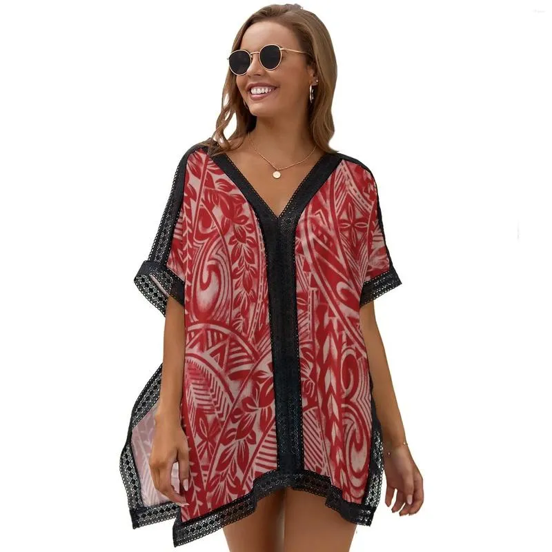 Kvinnors badkläder 2023 Fashion Seaside Polynesian Custom Smock Swimsuit Sarong Quality Tyg Casual Loose Short Sleeve Summer